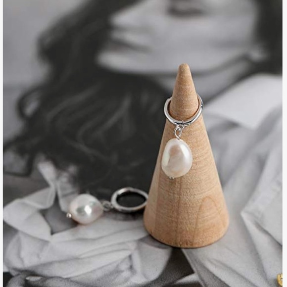 Silver Freshwater Pearl Hoop Earrings – Solid Silver - Picture 1 of 7